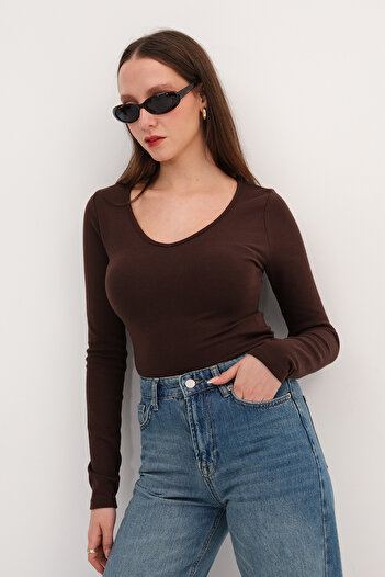 Addax V-Neck Long Sleeve Basic Blouse B12343