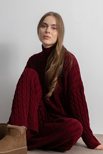 Shophia Knitted Patterned Oversize Women's Knitwear Trousers - Sweater Set