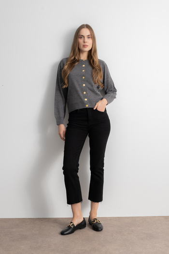 Shophia Women's Gold Buttoned Basic Knit Cardigan - Gray