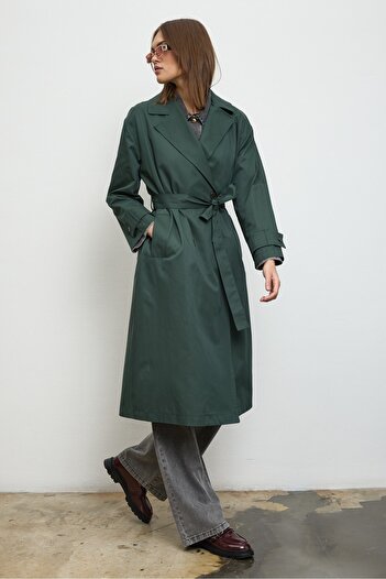 QANU Floriva Long Trench Coat Green