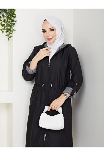 Wual giyim Women's Drawstring Waist Hooded Trench Coat Raincoat