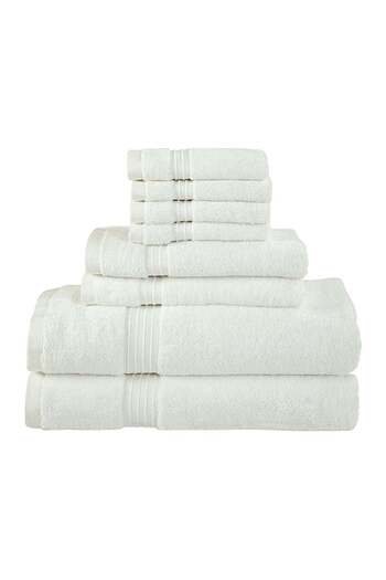 Bliss Casa 8-Piece Towel Set – 100% Combed Cotton, White, Quick Dry & Absorbent