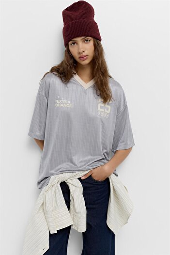 Pull & Bear STWD satin football T-shirt
