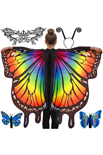 zola 3-piece butterfly costume, wings 134 x 110 cm, crown, mask, 2 clips, multicolor