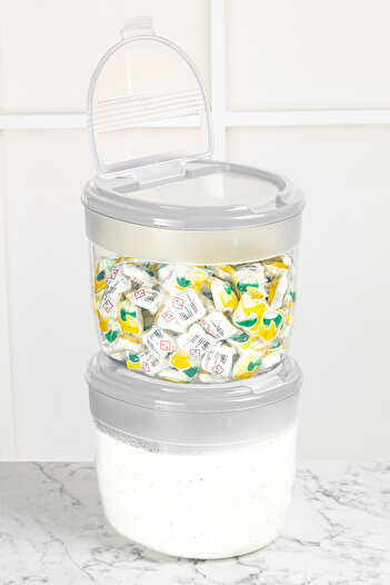 Vienev 2-Piece 8 Liter Large Plastic Detergent Storage Box – with Light Gray Lid