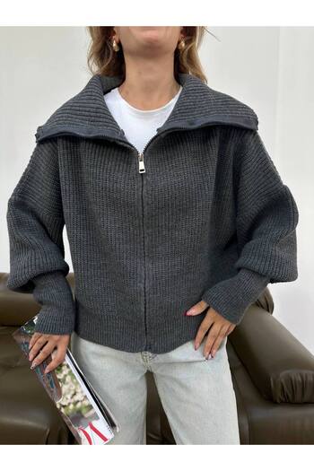 Gallogi High Neck Zippered Knitwear Cardigan