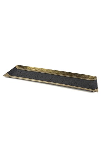 Mikasa Moor Gold Black Leather Covered Rectangular Tray 65X21X3Cm