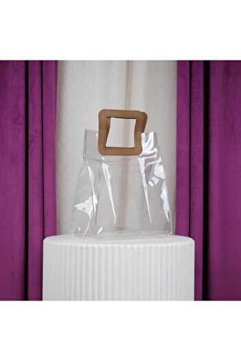 Gifts World Dozen Square Transparent Bags with Brown Leather Handles 52