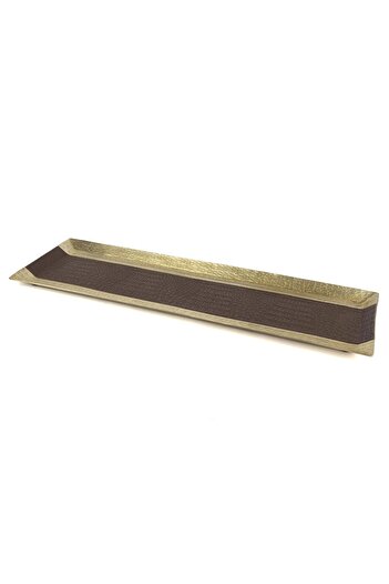 Mikasa Moor Gold Black Leather Covered Rectangular Tray 65X21X3Cm