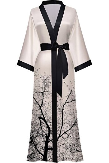 Generic Kihnop Women's Floral Long Kimono Robe Long Satin Robe Long Silk Robe Ladies Kimonos Silky Bathrobe