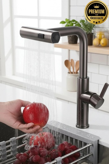banyonatural First Quality Stainless Brass Alba Spiral Waterfall Sink Kitchen Faucet Anthracite Color