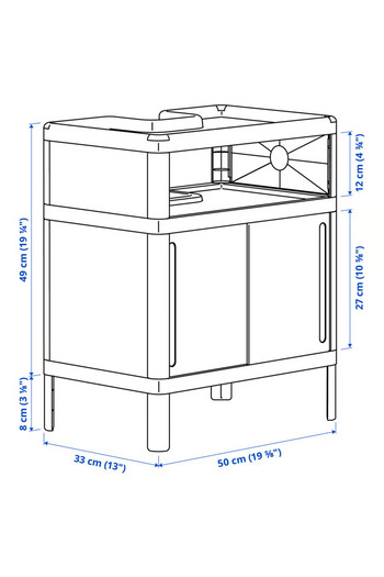 IKEA Base cabinet for washbasin, with sliding doors/green, 50x33x57 cm