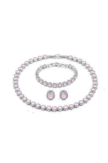 Briliance Divine Pink-white Necklace Bracelet Earrings Jewelry Set