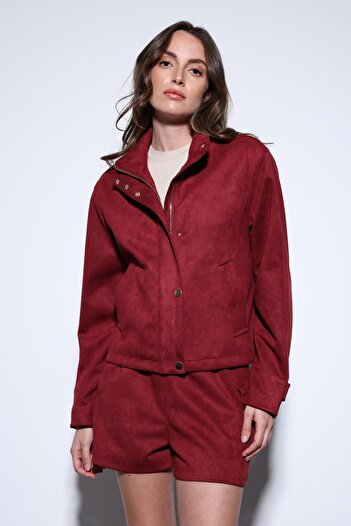 Gallogi Stand Collar Suede Coat