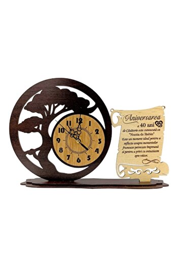 OEM Decorative Bonsai wooden clock for Ruby Wedding, 30x20 cm, Personalized gift with engraved message