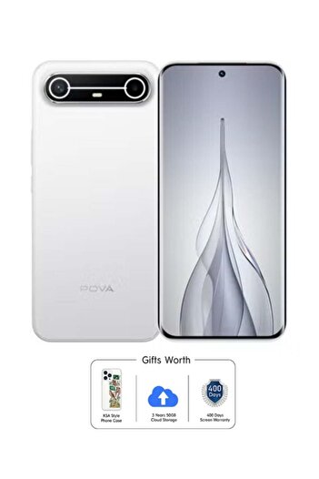 TECNO تكنو POVA Slim 5G Dual SIM Slim White 8GB RAM 256GB 5G - With Free Gifts KSA Style Phone Case ,