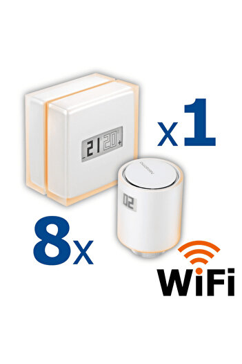 Netatmo Kit termostat de ambient si 8 capete termostat smart pentru calorifer Netatmo, WI-FI, cu afisaj d...