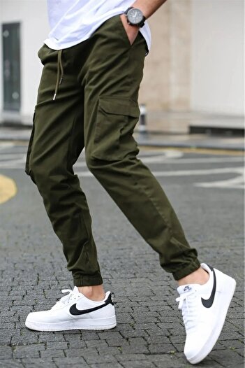 SERAZAT Men's Cotton Lycra Cargo Pocket Trousers Side Pocket Pants