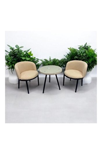 Crestj Set of 2 chairs and a table made of boucle fabric