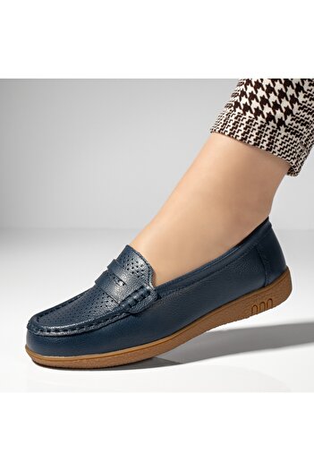 BMoD Blue genuine leather perforated women's loafers MOD08257