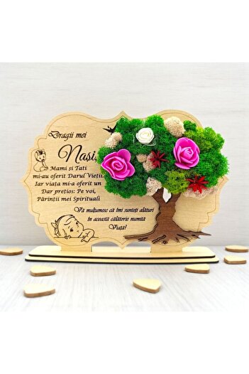 OEM Lichen table decoration, personalized gift with message for Godparents - girl model - 30x18cm, cream