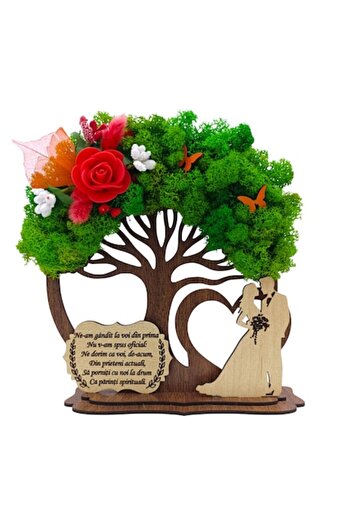 OEM Decorative wooden tree with lichens for Godparents "We were thinking of you..." - Personalized gift
