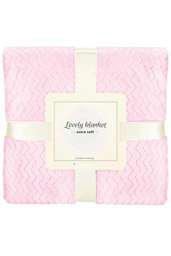SERSIMO Fluffy blanket for 2 people, 2 sides, embossed pattern, 200x220cm, pink