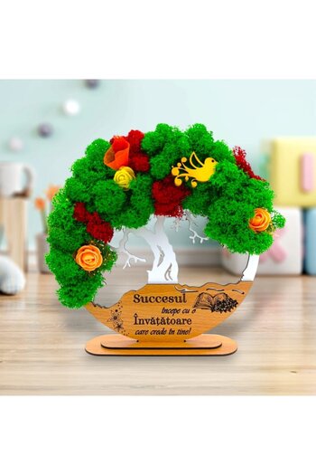 OEM Tree of life painting with stabilized lichens, personalized with standard message, 20cm