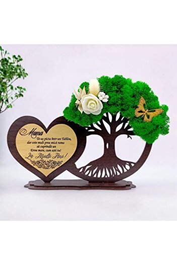 OEM Heart tree decoration with lichen, personalized gift with message for Mom - wenge - 30x18cm