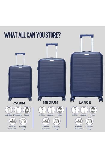 British Traveller 3-Piece Polypropylene Luggage Set | 20”, 24”, 28” Lightweight Suitcases - Blue