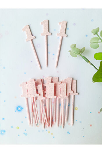 Atolye Doruk 20 Pcs Pink Number 1 Cupcake Picks - Baby Girl 1St Birthday Cake Decoration Supplies