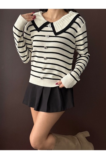 BEJNA Women's Striped Stylish Button and Collar Detailed Blouse