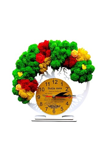 OEM Decorative clock tree of life decorated with lichens, personalized with standard message "My wife", 25CM