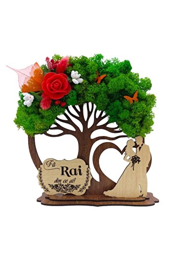 OEM Decorative wooden tree with lichens for Family/Friends "Make paradise out of what you have!" - 20 cm