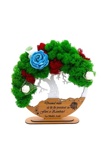 OEM Tree of life painting with stabilized lichens, personalized with standard message for Mom/Dad, 20CM