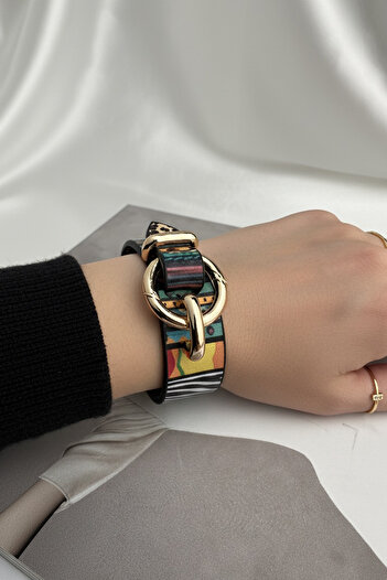 Modex Colorful Bohemian Style Leather Bracelet with Ring Metal Detail (26cm)