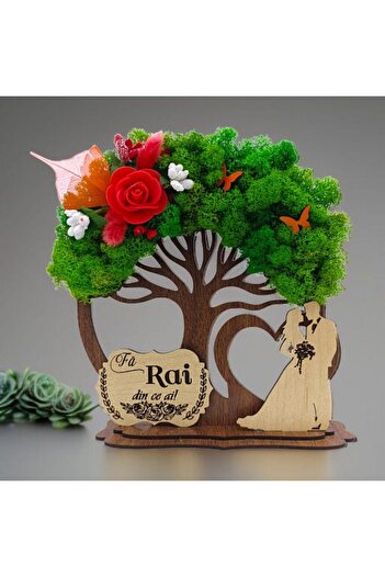 OEM Decorative wooden tree with lichens for Family/Friends "Make paradise out of what you have!" - 20 cm