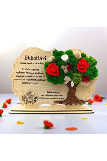OEM Lichen decoration picture, personalized gift with message for Pensioner, cream - 30x18cm