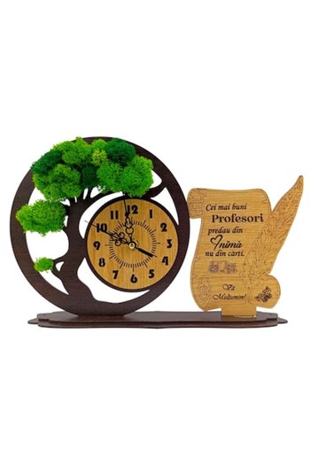 OEM Clock bonsai with lichens and message for Teachers "The best...", 30x20 cm, personalized gif