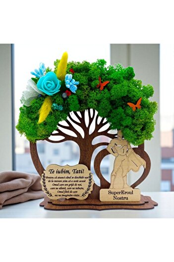 OEM Decorative wooden tree with lichens for Dad, model 2 – Personalized gift of 20 cm
