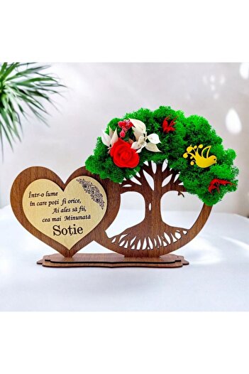 OEM Tree heart decoration with lichens, personalized gift with message for Wife, model 2 - walnut - 30x18cm