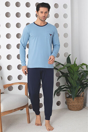 embody Pijama lungă bărbătească din bumbac și lycra, albastră