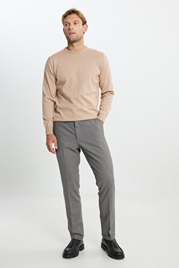 ALTINYILDIZ CLASSICS Men's Brown Slim Fit Slim-Fit Classic Trousers with Elastic Waist and Side Pockets Patterned