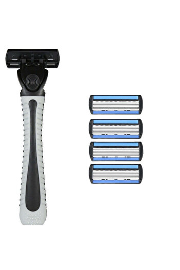 vivimall Manual Shaving Razor, Stainless Steel, Blade Holder + 4 Replacement Heads Included, Box For Blades,