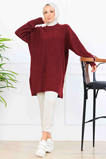 benguen Patterned Knitwear Tunic K6003 Claret Red