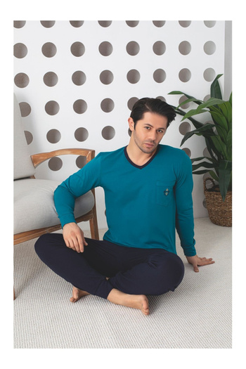 embody Men's cotton lycra long pyjamas, green 901