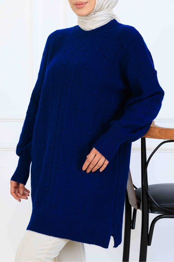 benguen Patterned Knitwear Tunic K6003 Navy Blue