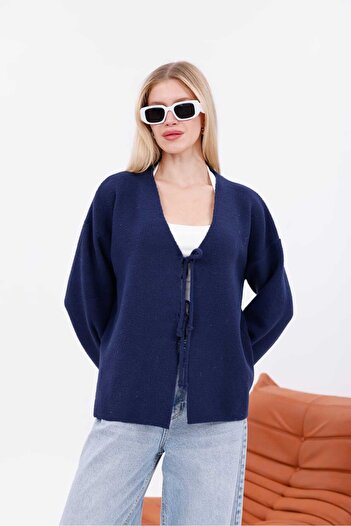 Pulli Collection Textured Knit Cardigan with Tie Detail