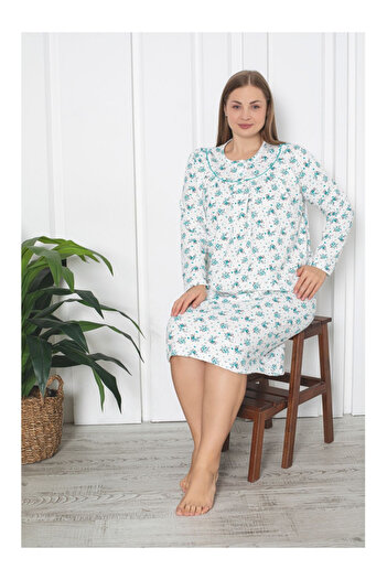 embody Batal Women's Warm and Comfortable Cotton Cotton Vated Nightdress with Buttons and Floral Print