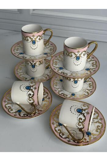 ROSSEV Turkish Coffee Cup Beatrice Pink 6 Person Set 12 Pieces